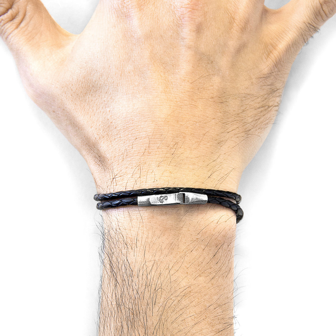 925 Sterling Silver Coal Black  & Leather Bracelet