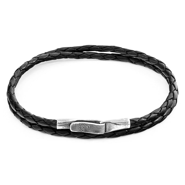 925 Sterling Silver Coal Black  & Leather Bracelet