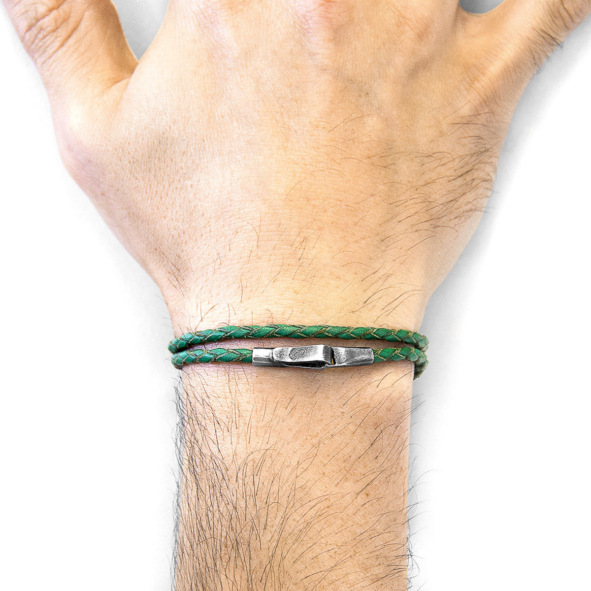 925 Sterling Silver Fern Green & Leather Bracelet