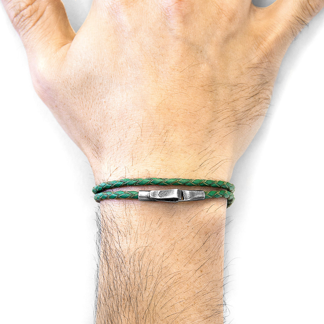 925 Sterling Silver Fern Green & Leather Bracelet