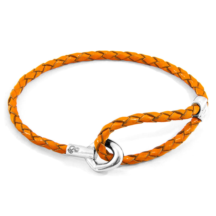 925 Sterling Silver Fire Orange Blake with Leather Bracelet