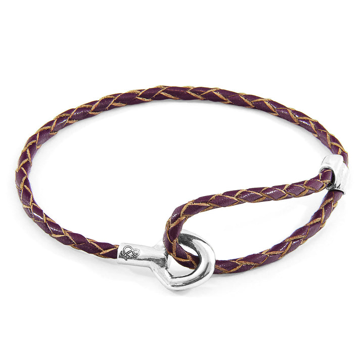 925 sterling silver Deep Purple Blake  Braided Leather Bracelet