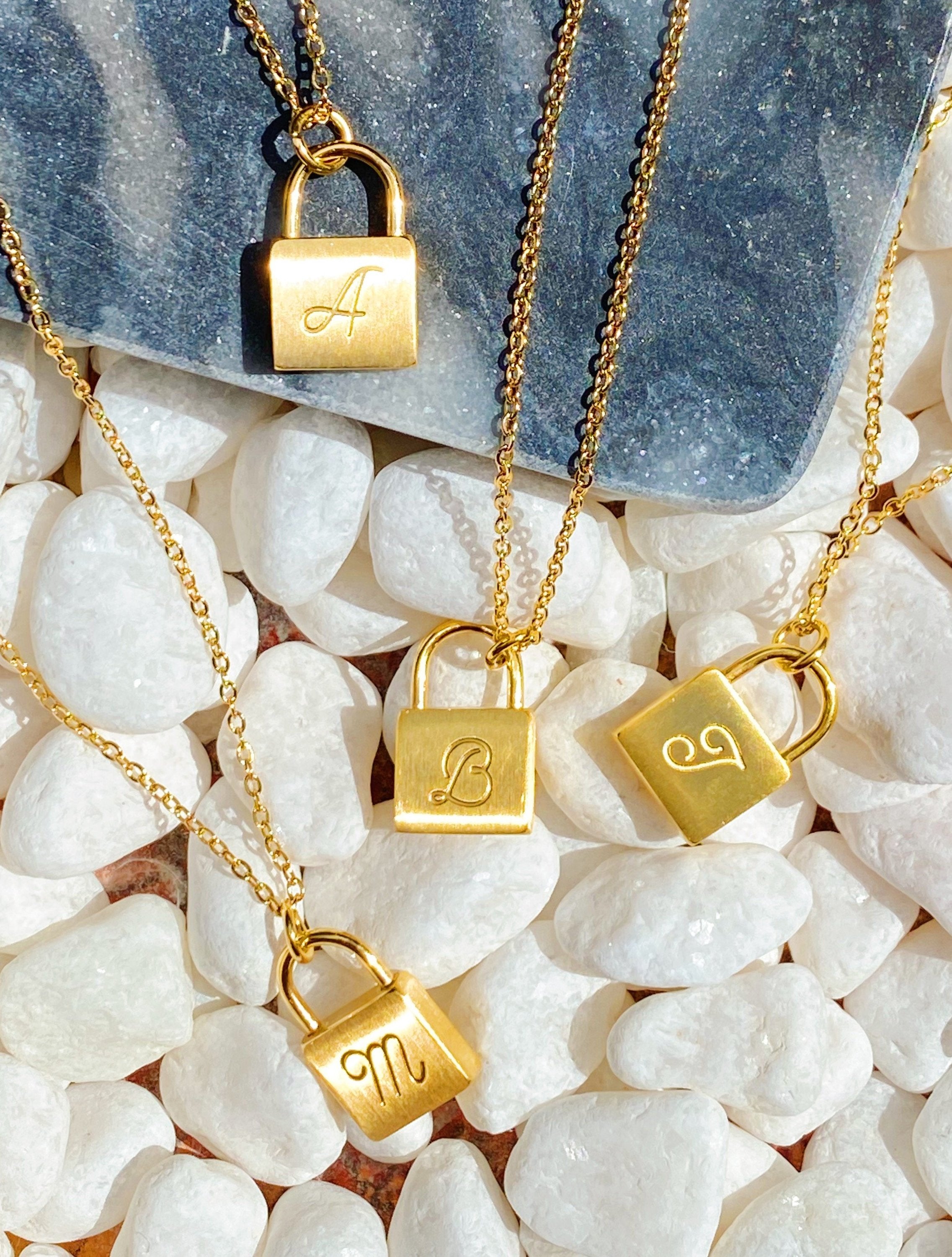 24k gold plated Scripted Notes Locket Initial Necklace
