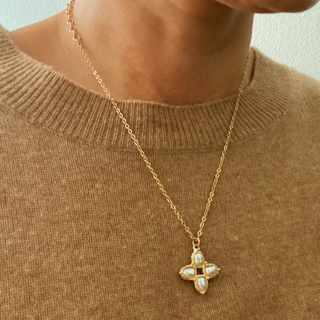18K Gold Plated  Pearl Cross Necklace