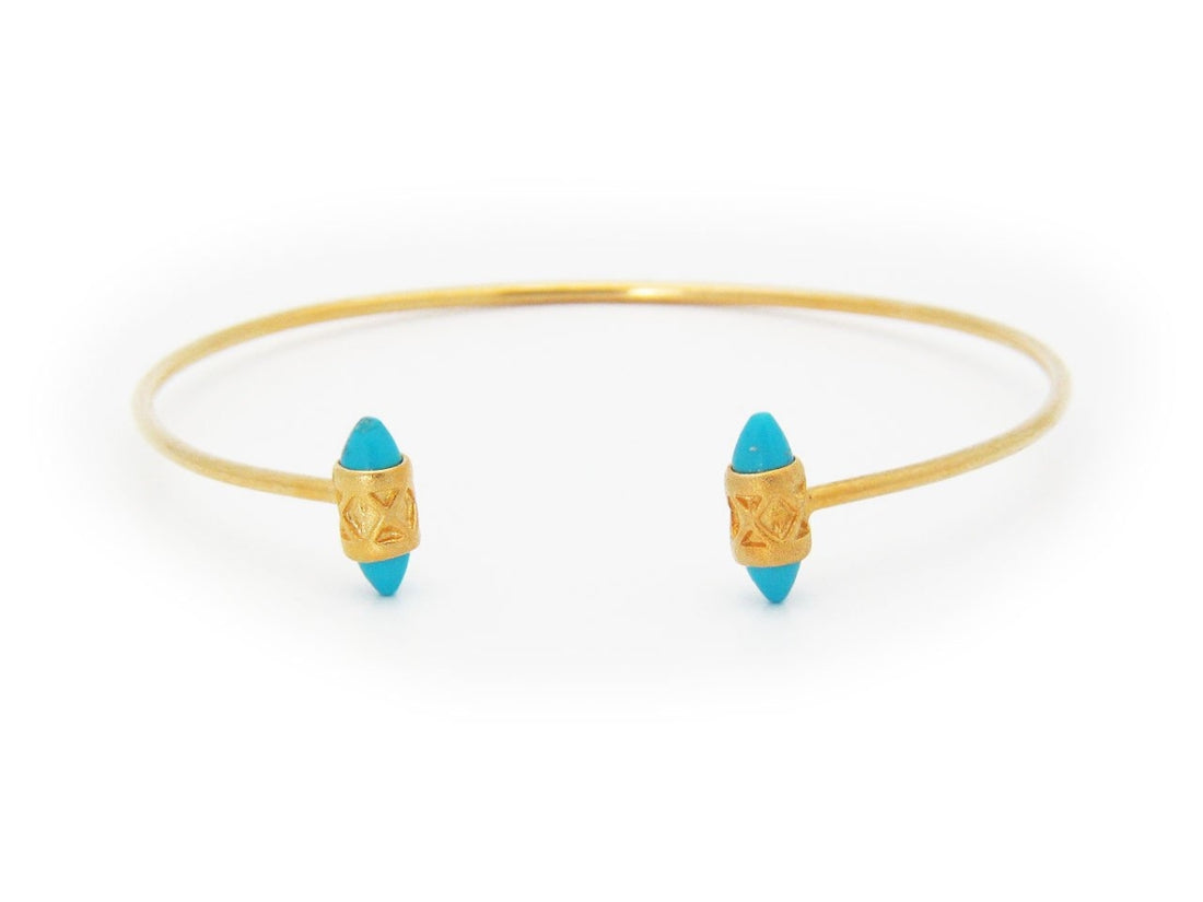18K Gold Plated  Open Bangle Turquoise