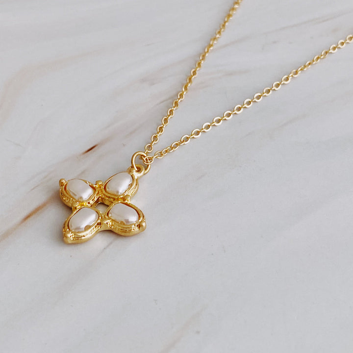18K Gold Plated  Pearl Cross Necklace