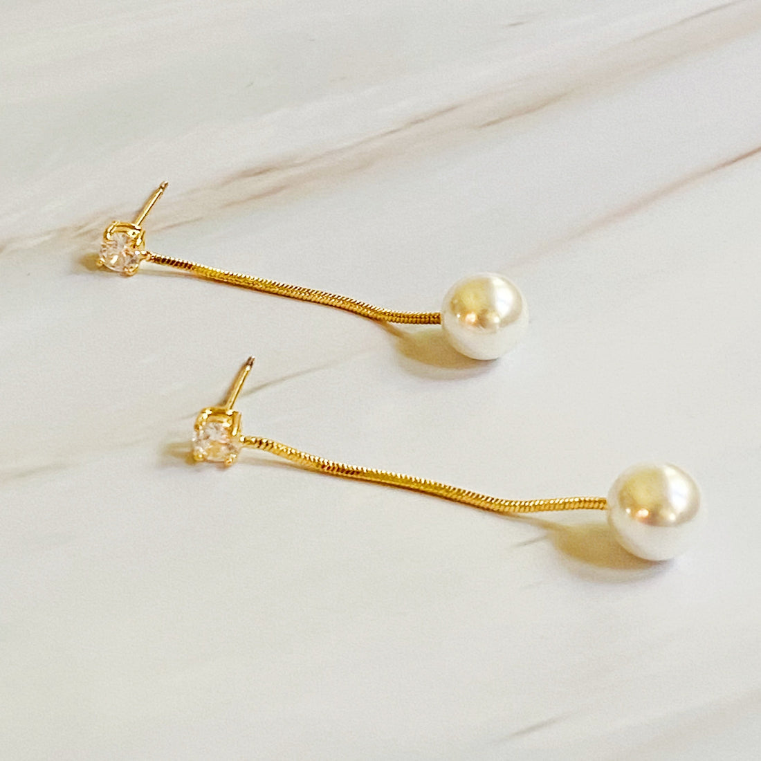 18K Gold Plated with Diamond & Pearl Earring