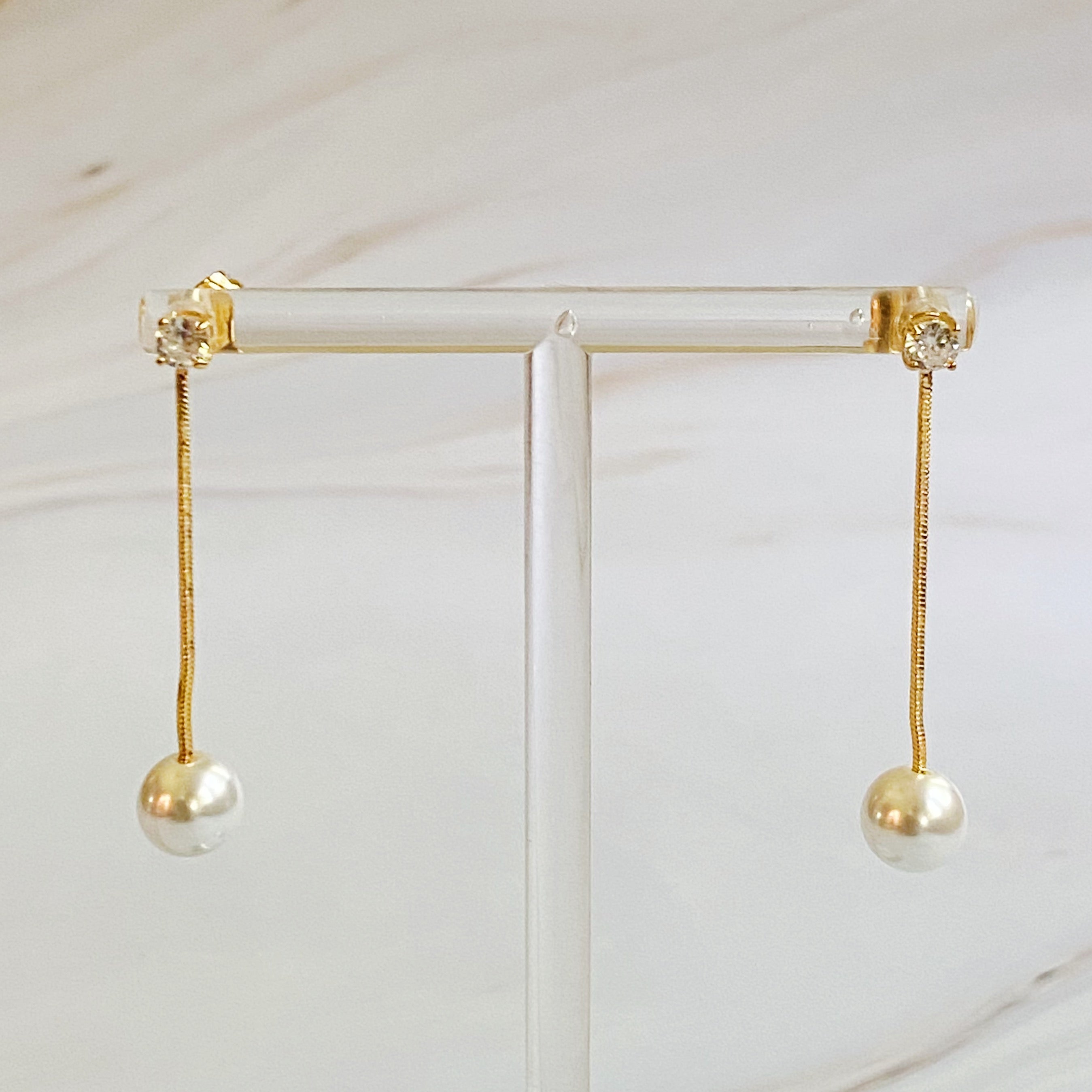 18K Gold Plated with Diamond & Pearl Earring