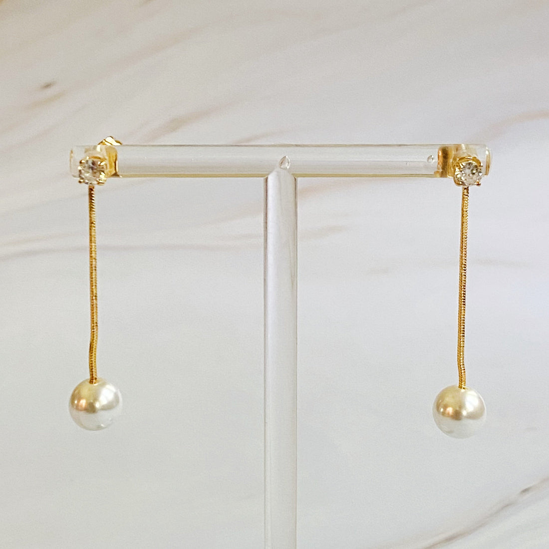 18K Gold Plated with Diamond & Pearl Earring