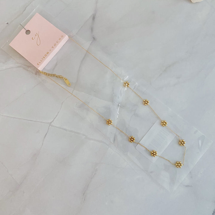 Dainty Golden Bead Flower Necklace for Women