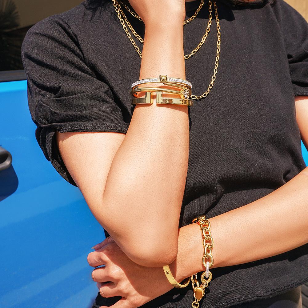 14K Gold Plated Nail Crossover Bracelet