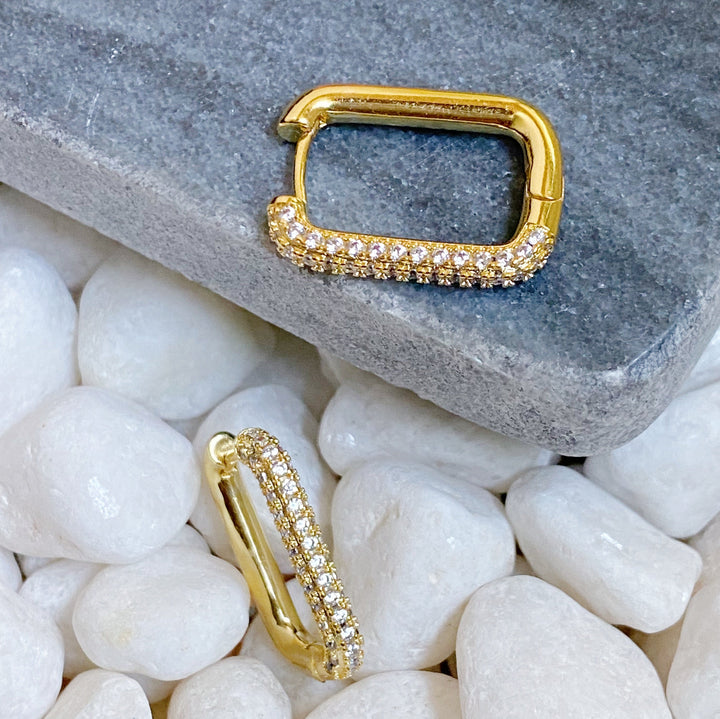 18K Gold Plated Diamond Hoop Earrings