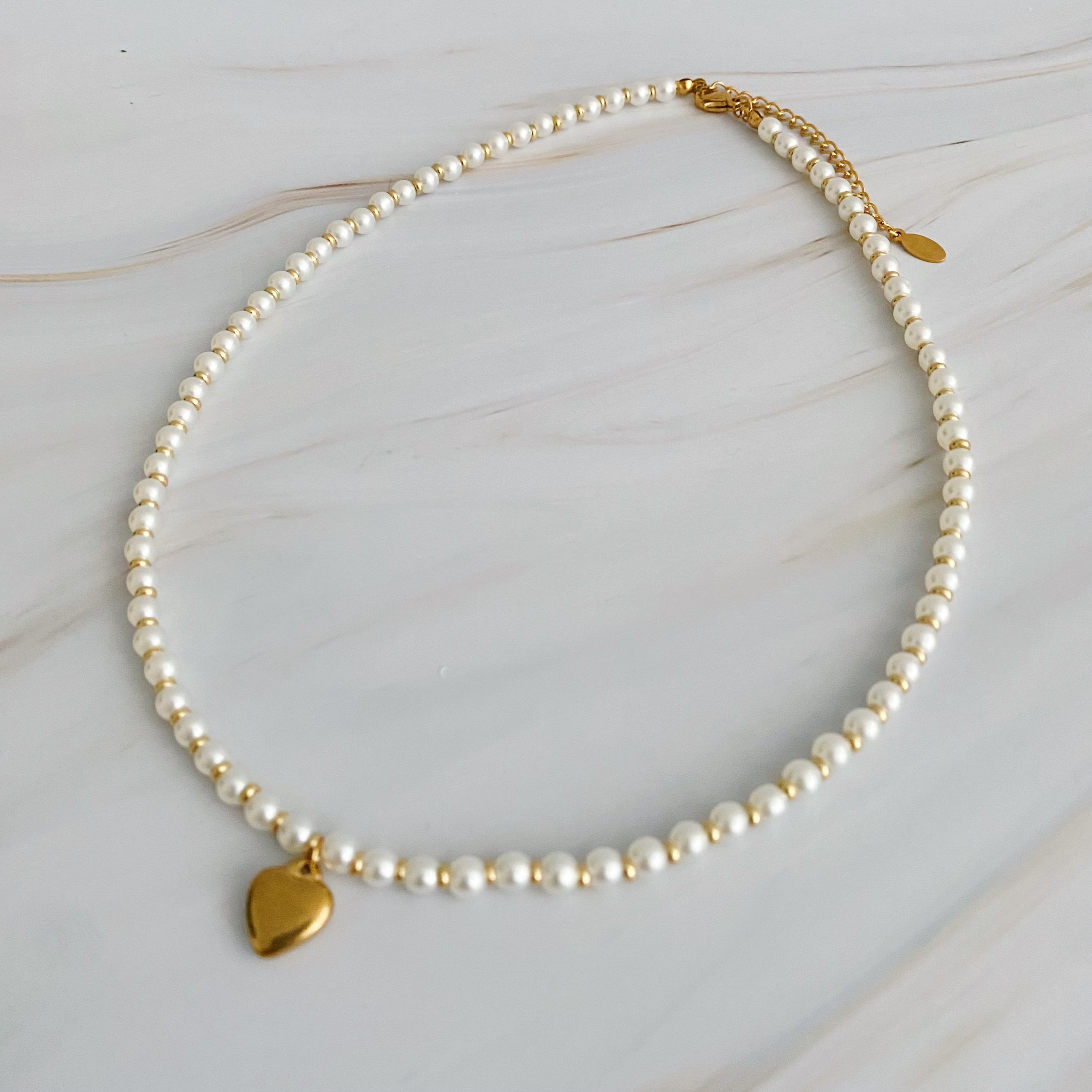 18K Gold plated Pearl Heart Necklace