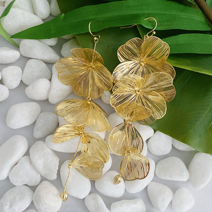 18K Gold Plated  Filigree Flower Drop Earrings