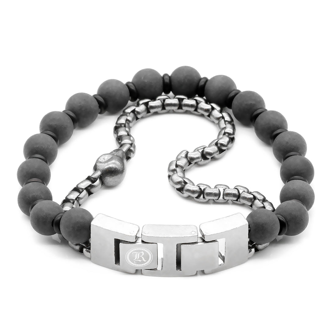 Skull Black Marble & Steel Box Chain bracelet