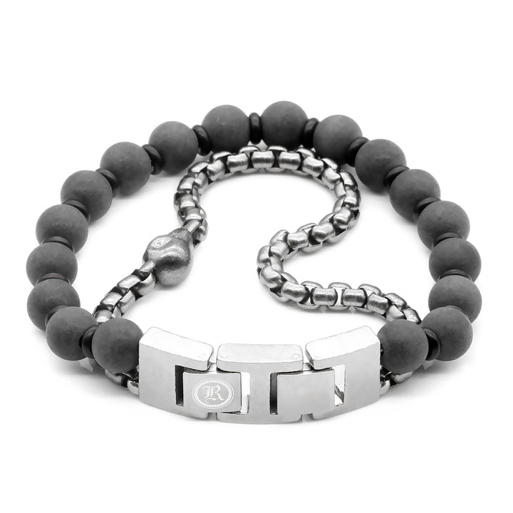 Skull Black Marble & Steel Box Chain bracelet