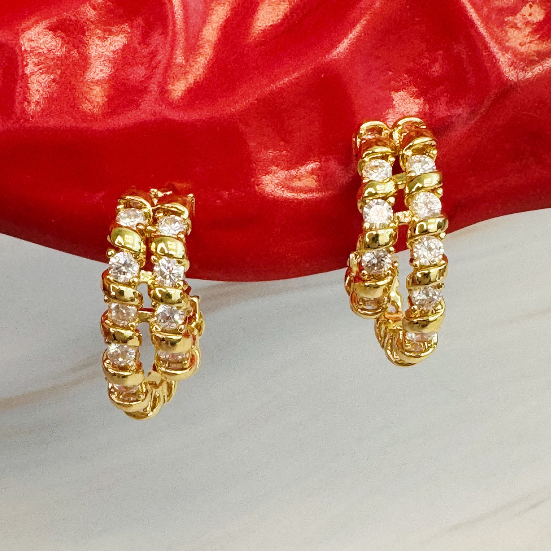 18K Gold Plated  Diamond Double Hoop Earrings
