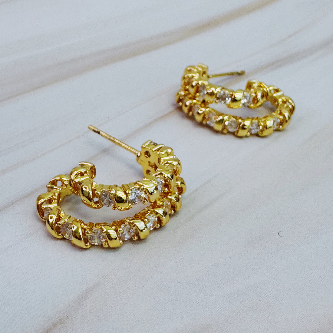 18K Gold Plated  Diamond Double Hoop Earrings