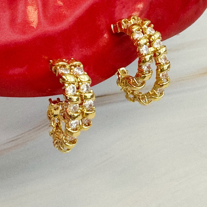 18K Gold Plated  Diamond Double Hoop Earrings