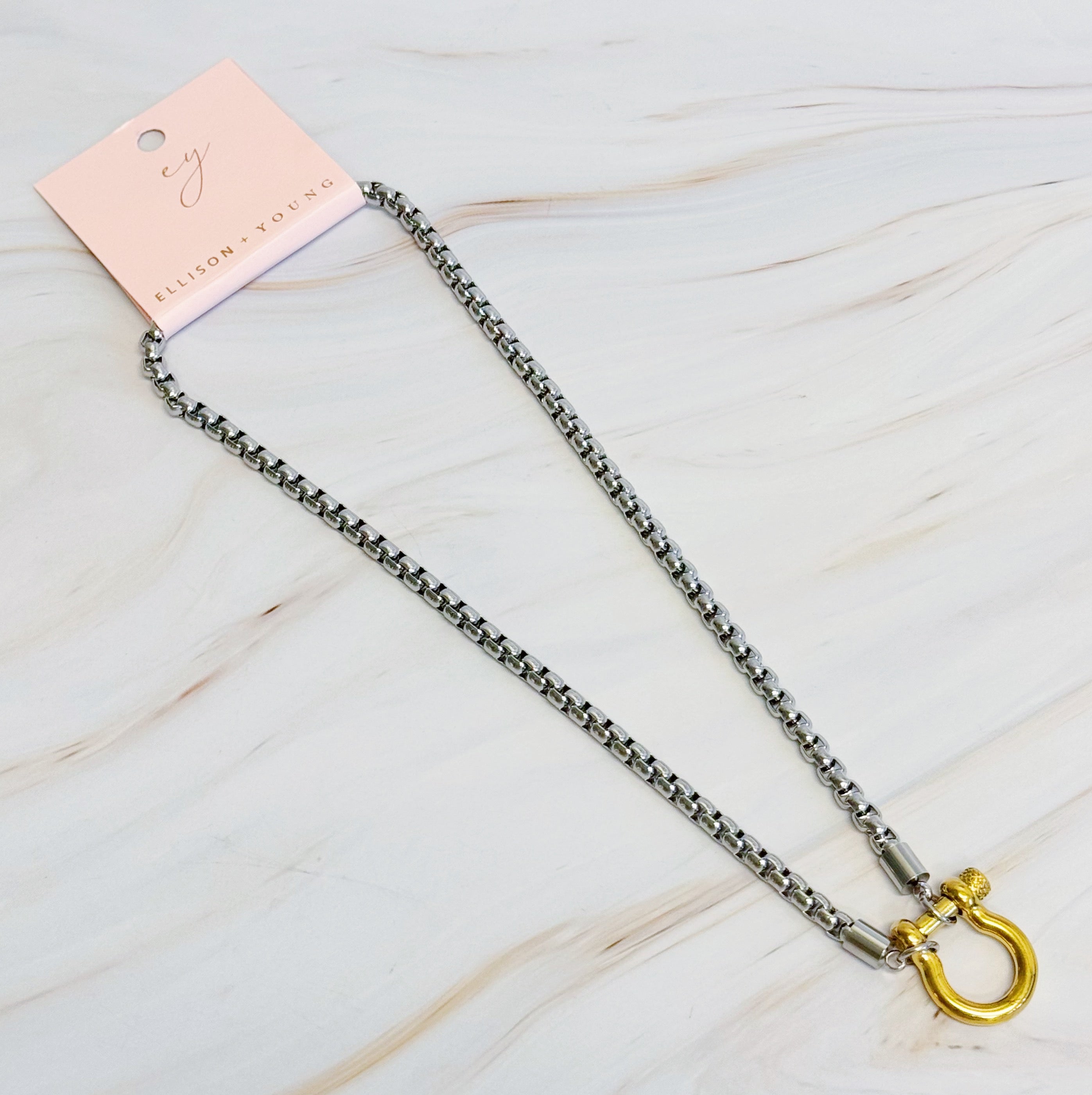 18K Gold PLated Luxe Pendant Box Chain Necklace