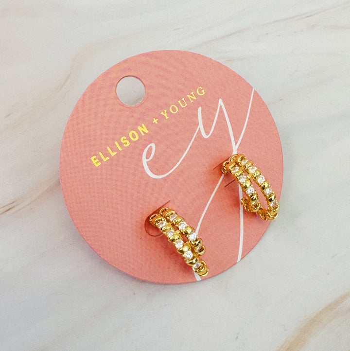 18K Gold Plated  Diamond Double Hoop Earrings