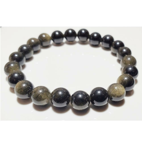 8mm Gold Obsidian Beaded Elastic  Bracelet