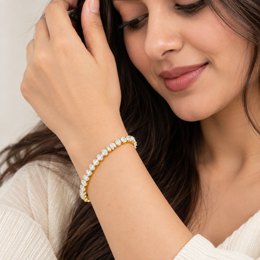 Gold Plated Diamond Tennis Bracelet for Women