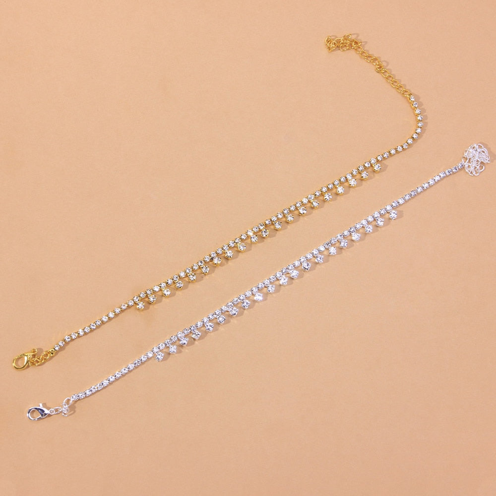 925 Silver/Gold Water Drop Anklet Foot Jewelry for Women