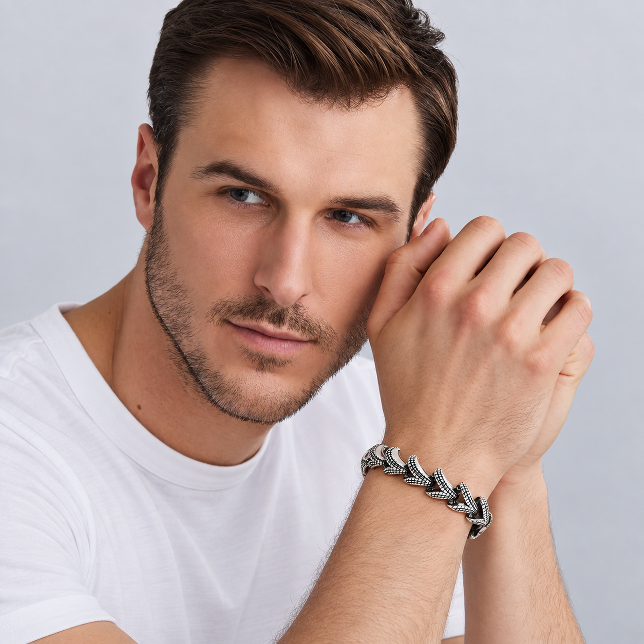 Geometric Polished Stainless Steel Link Bracelet