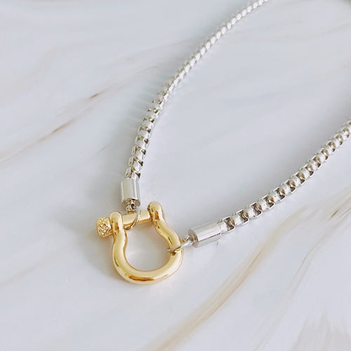 18K Gold PLated Luxe Pendant Box Chain Necklace