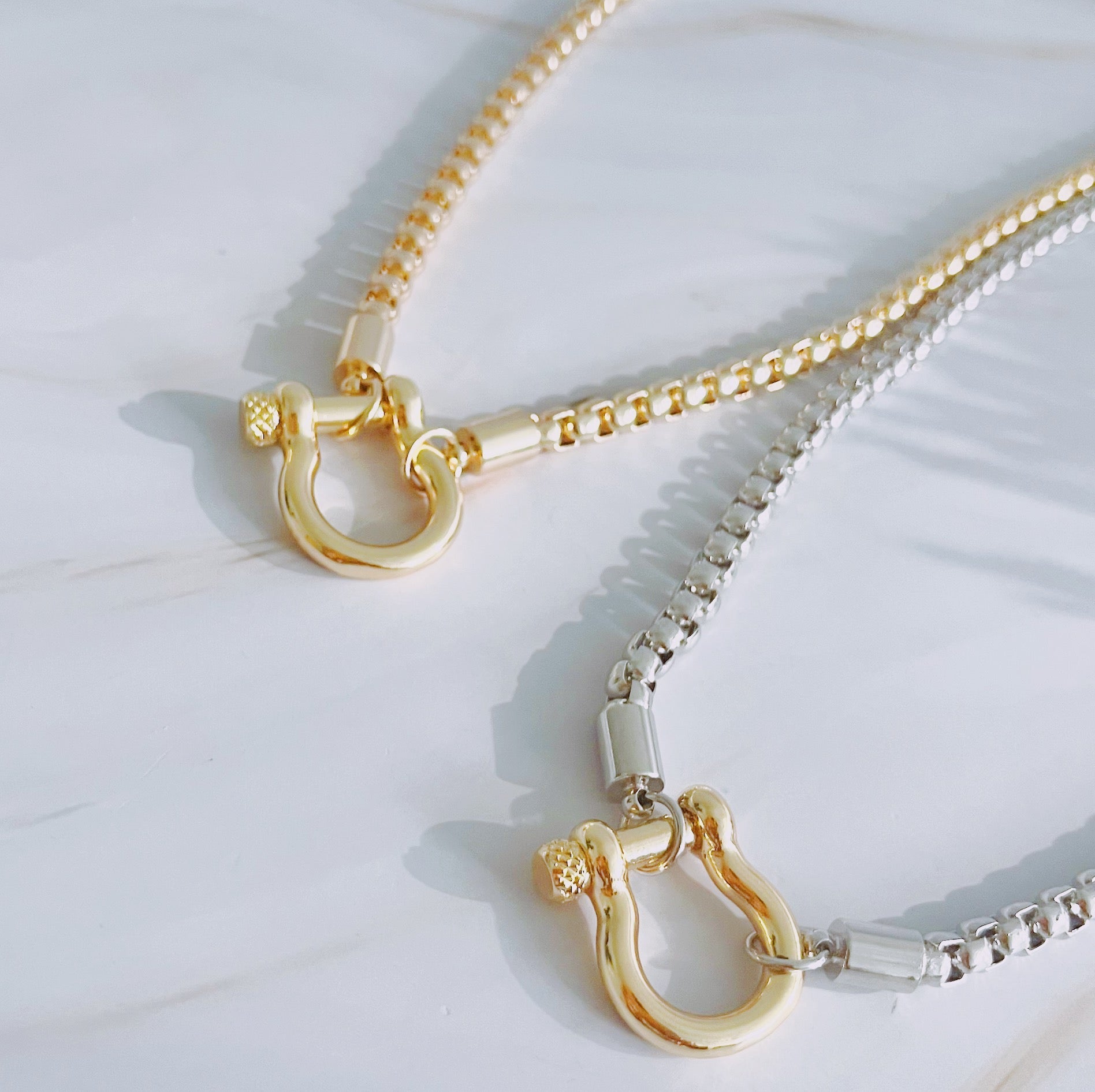 18K Gold PLated Luxe Pendant Box Chain Necklace