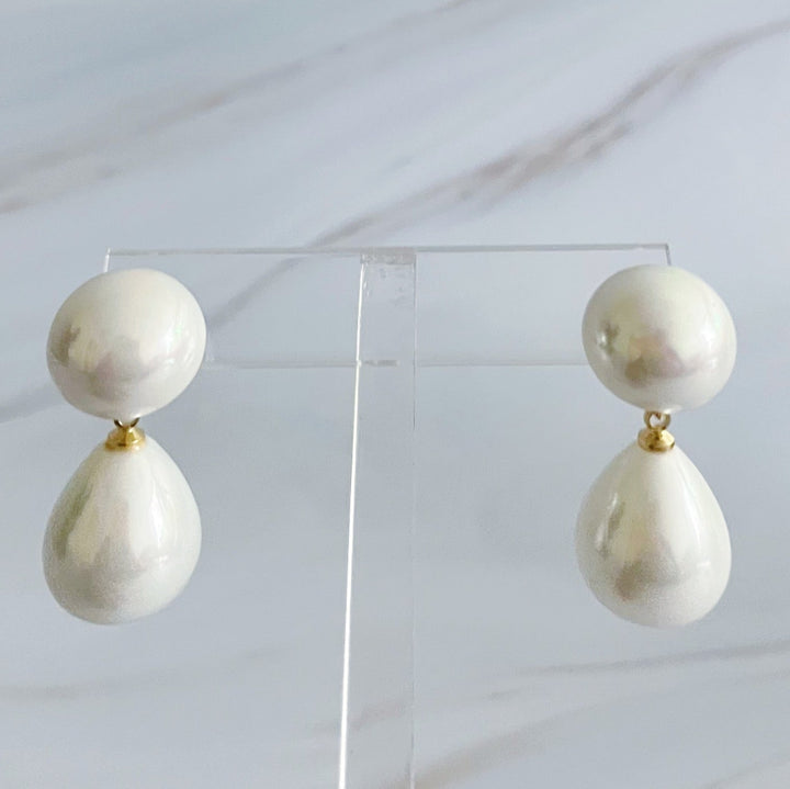 18K Gold  Plated Droop Pearl Earrings