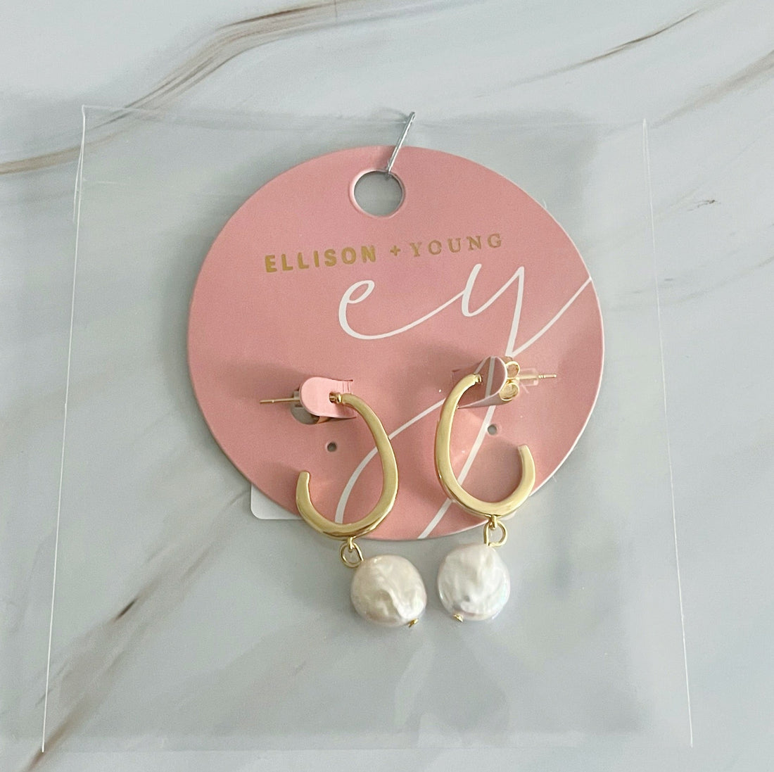 18K Gold Plated Dangle Pearl Hoop Earrings