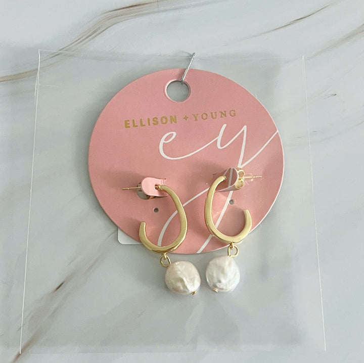 18K Gold Plated Dangle Pearl Hoop Earrings