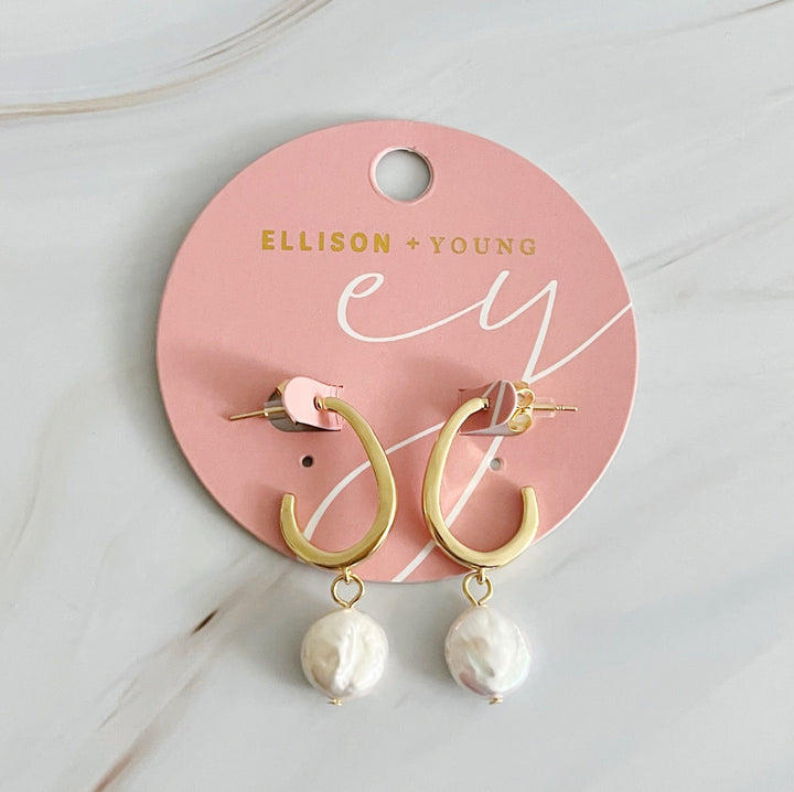 Gold Hoop Drop Pearl Earrings for Women