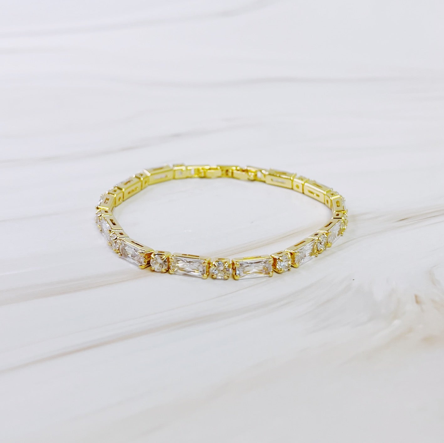 14K Gold Plated Mixed Shape Diamond Tennis Bracelet