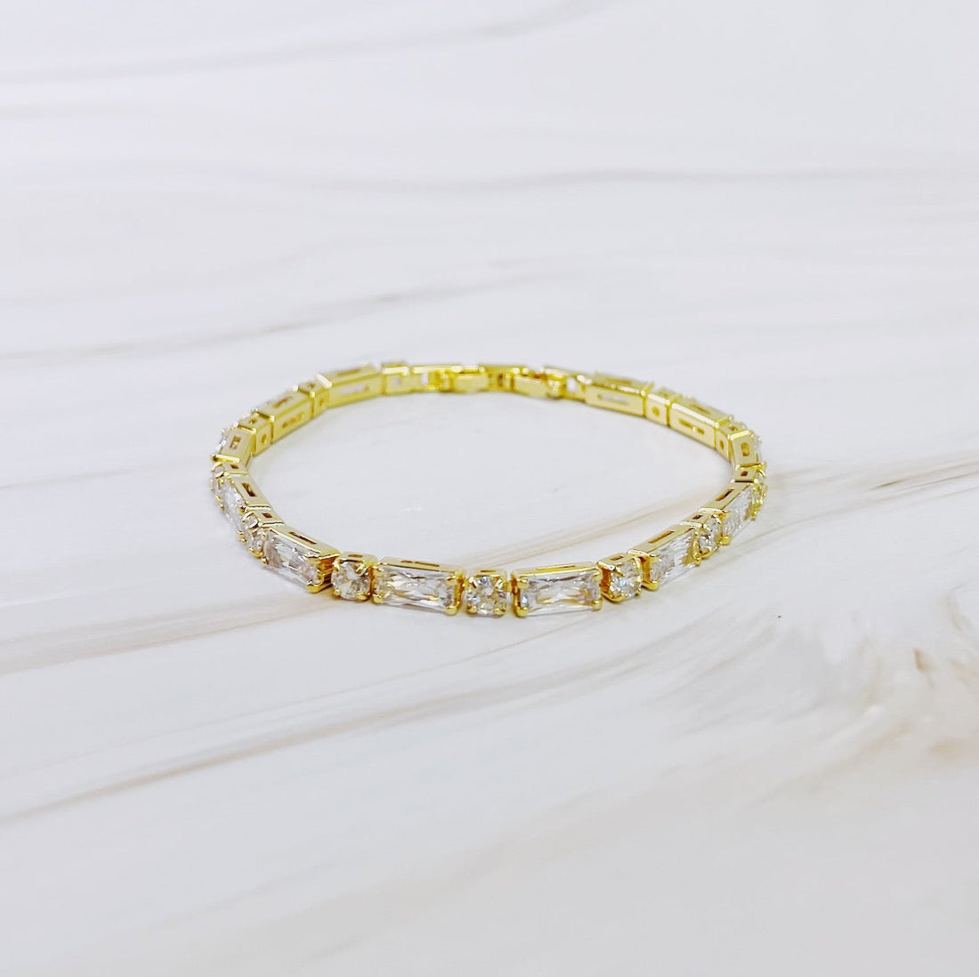 14K Gold Plated Mixed Shape Diamond Tennis Bracelet