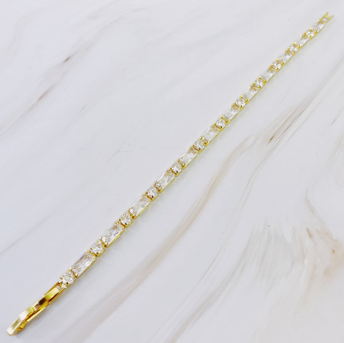 14K Gold Plated Mixed Shape Diamond Tennis Bracelet