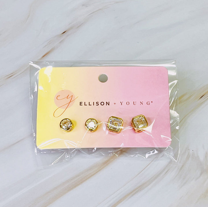 18K Gold Plated Bella Bezel Stud Earrings Set Of 2