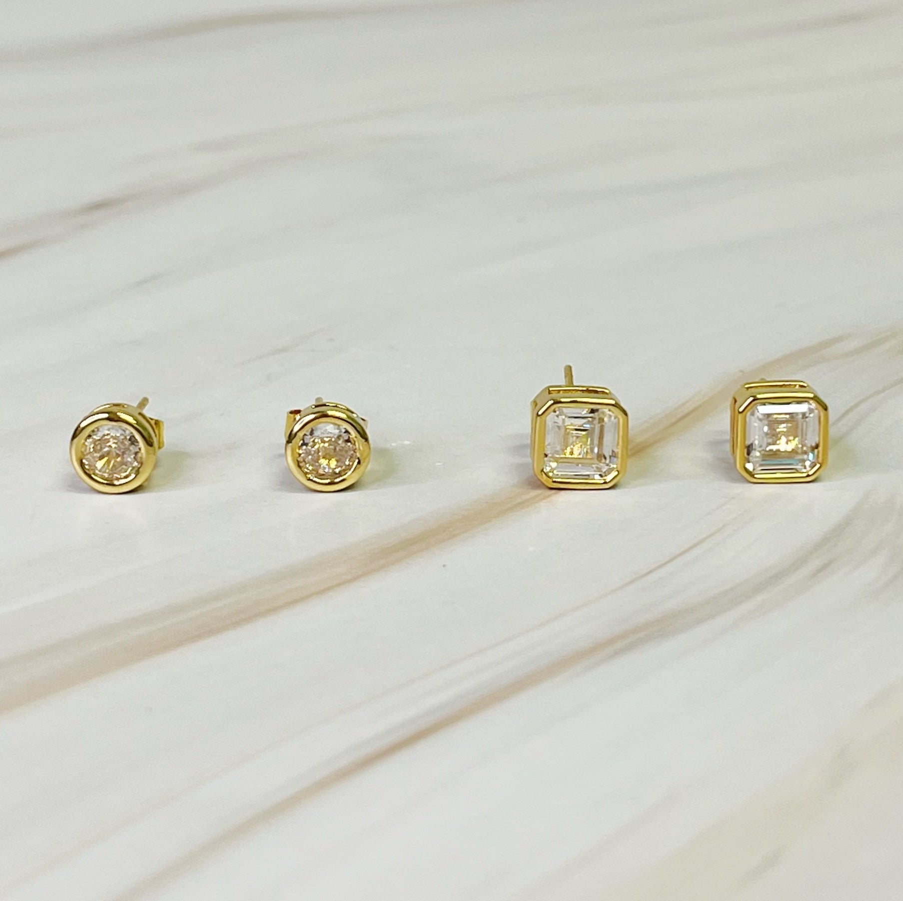 18K Gold Plated Bella Bezel Stud Earrings Set Of 2