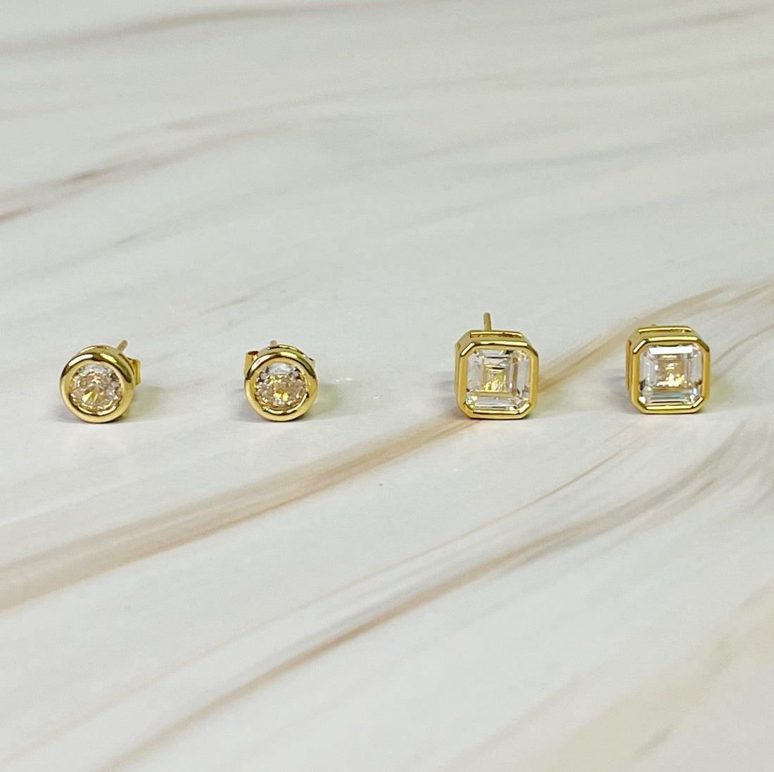 18K Gold Plated Bella Bezel Stud Earrings Set Of 2