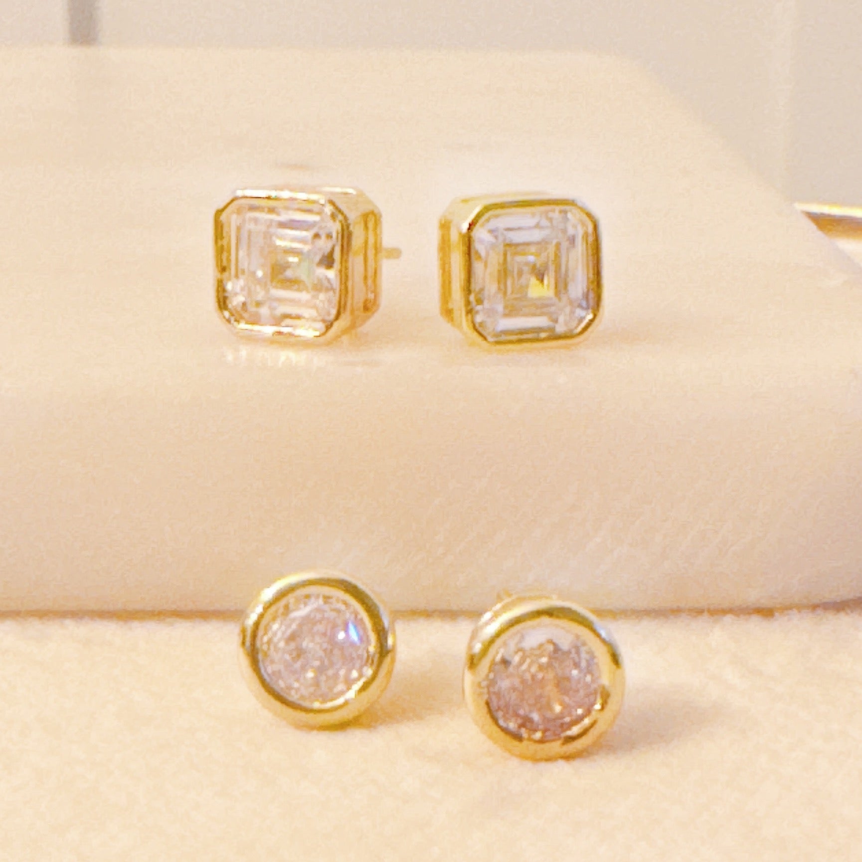 18K Gold Plated Bella Bezel Stud Earrings Set Of 2