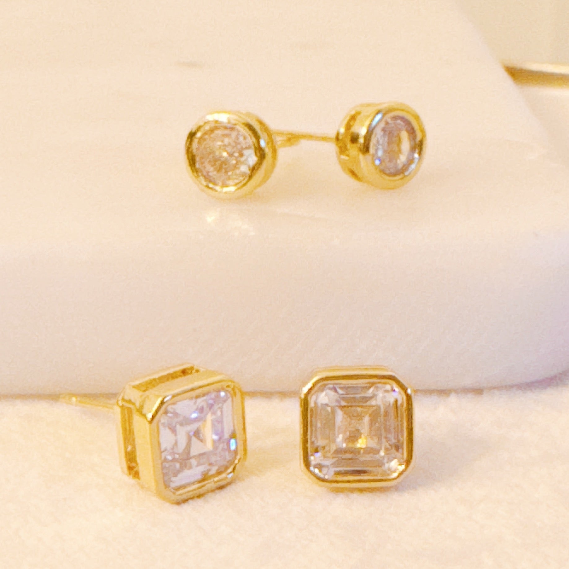18K Gold Plated Bella Bezel Stud Earrings Set Of 2