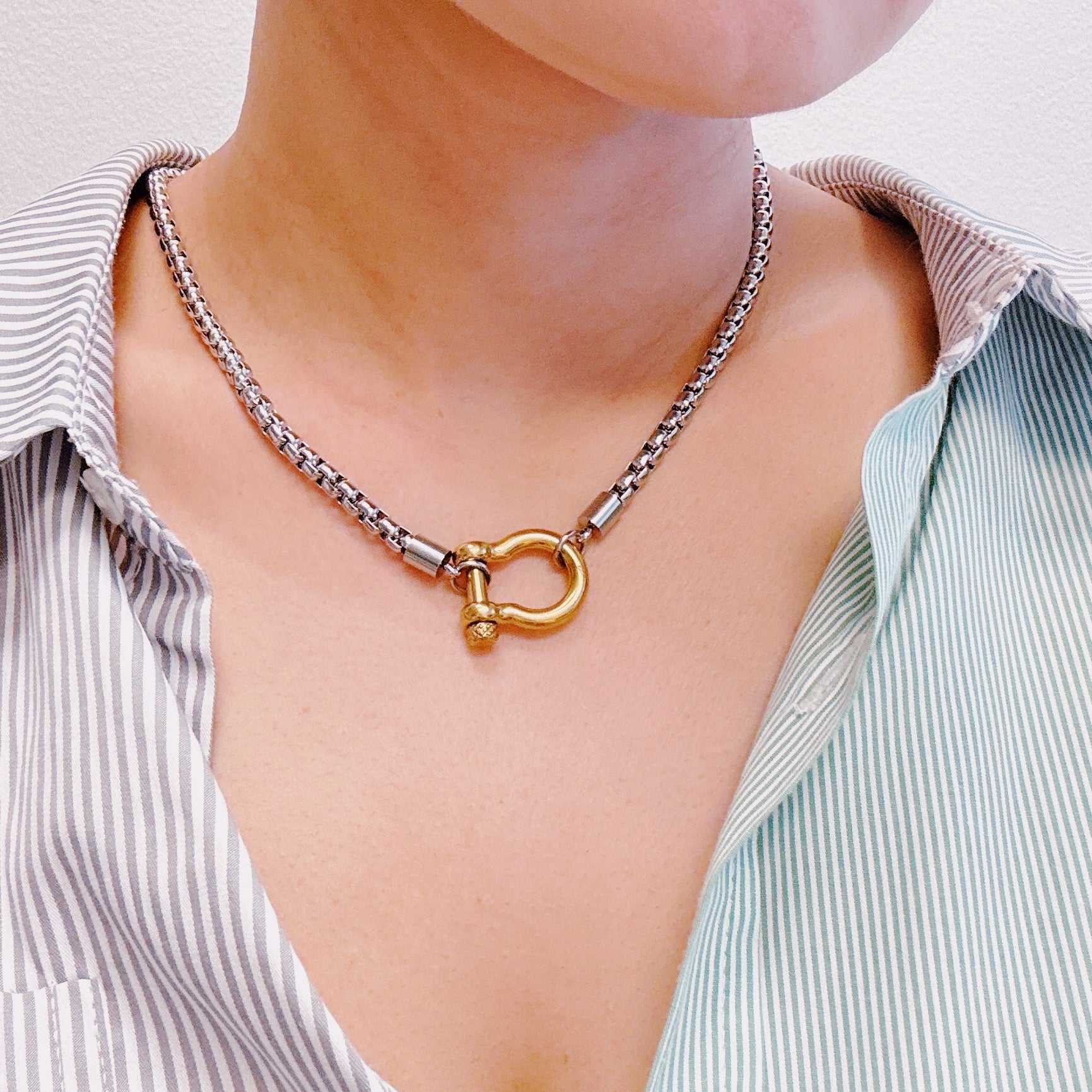 18K Gold PLated Luxe Pendant Box Chain Necklace