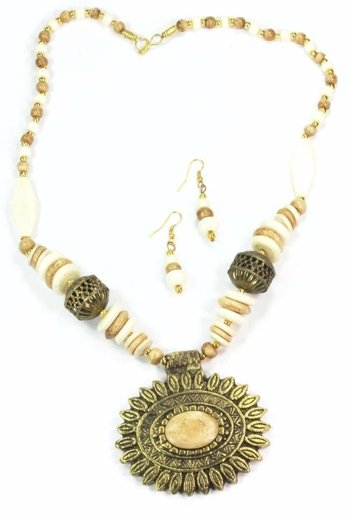 Sun Mandala Flower Pendant Necklace & Earring Set