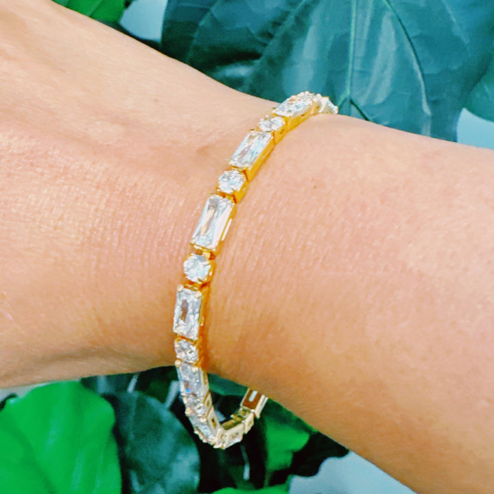 14K Gold Plated Mixed Shape Diamond Tennis Bracelet
