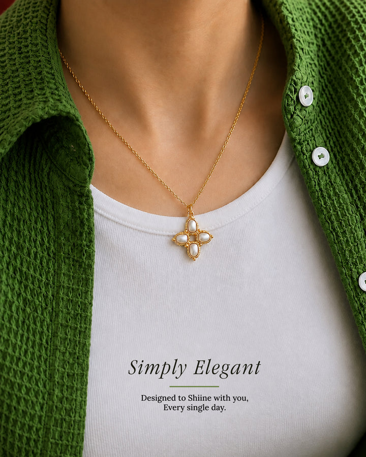 Graceful Pearl Cross Necklace For Women