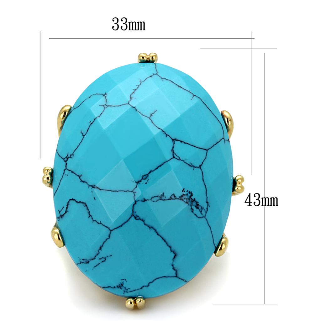 LO3901 - Gold Brass Ring with Synthetic Turquoise in Turquoise