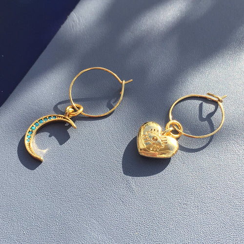 24k gold plated turquoise Moon Earrings