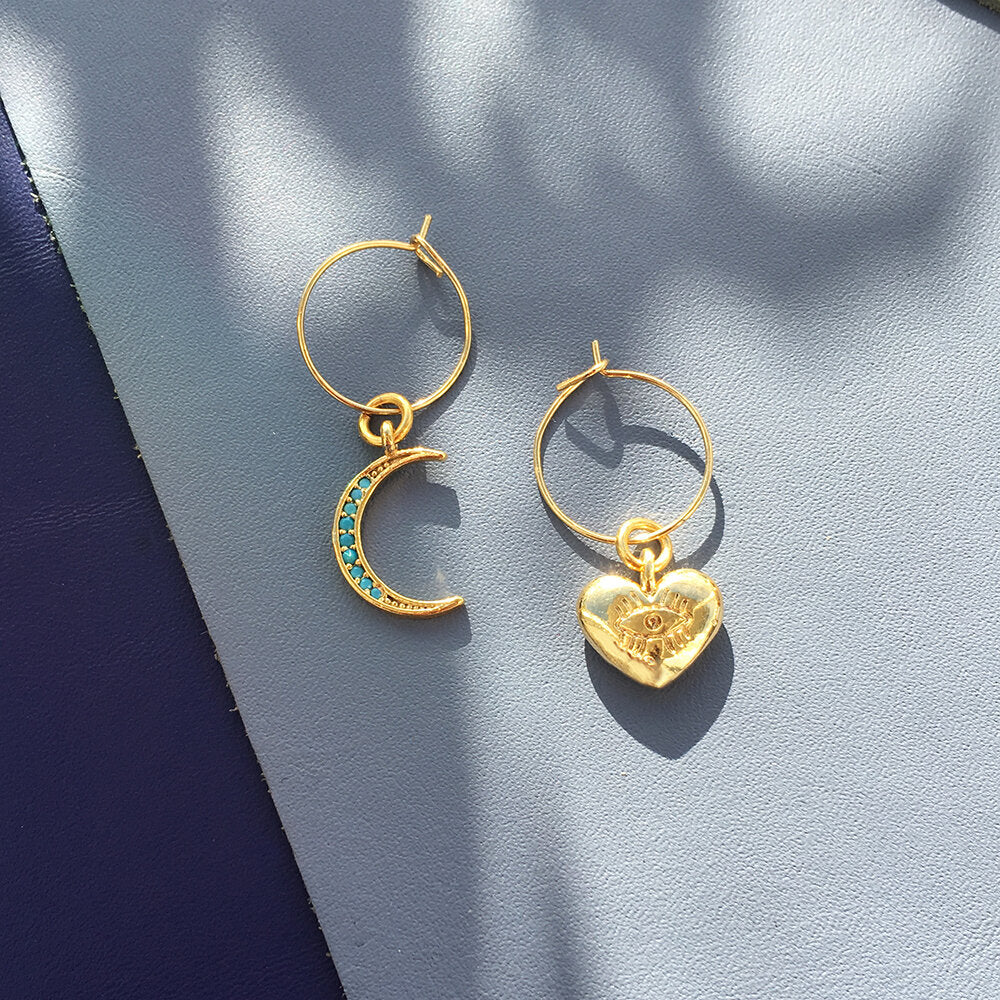 24k gold plated turquoise Moon Earrings